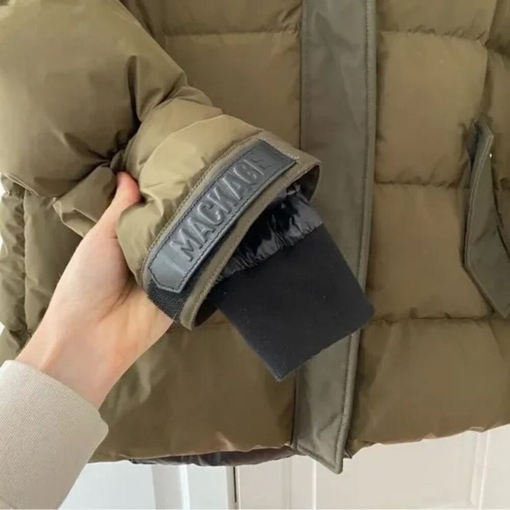 Mackage RILEY Classic Down Jacket with Removable Shearling bib / Army / Size S - Picture 7 of 7